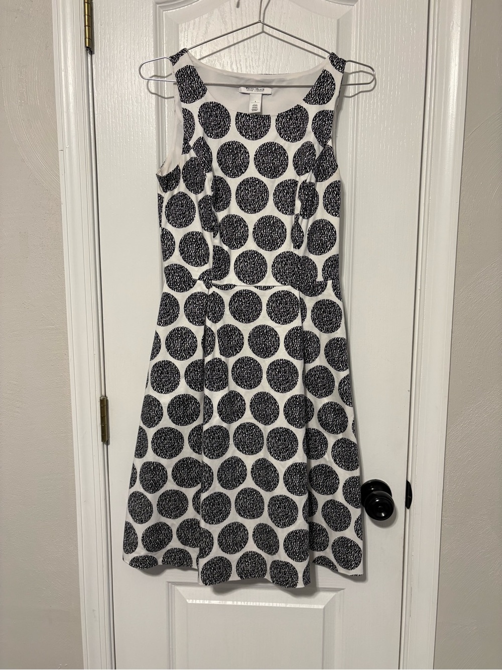 White House Black Market White and Black Polka Dot Midi Dress